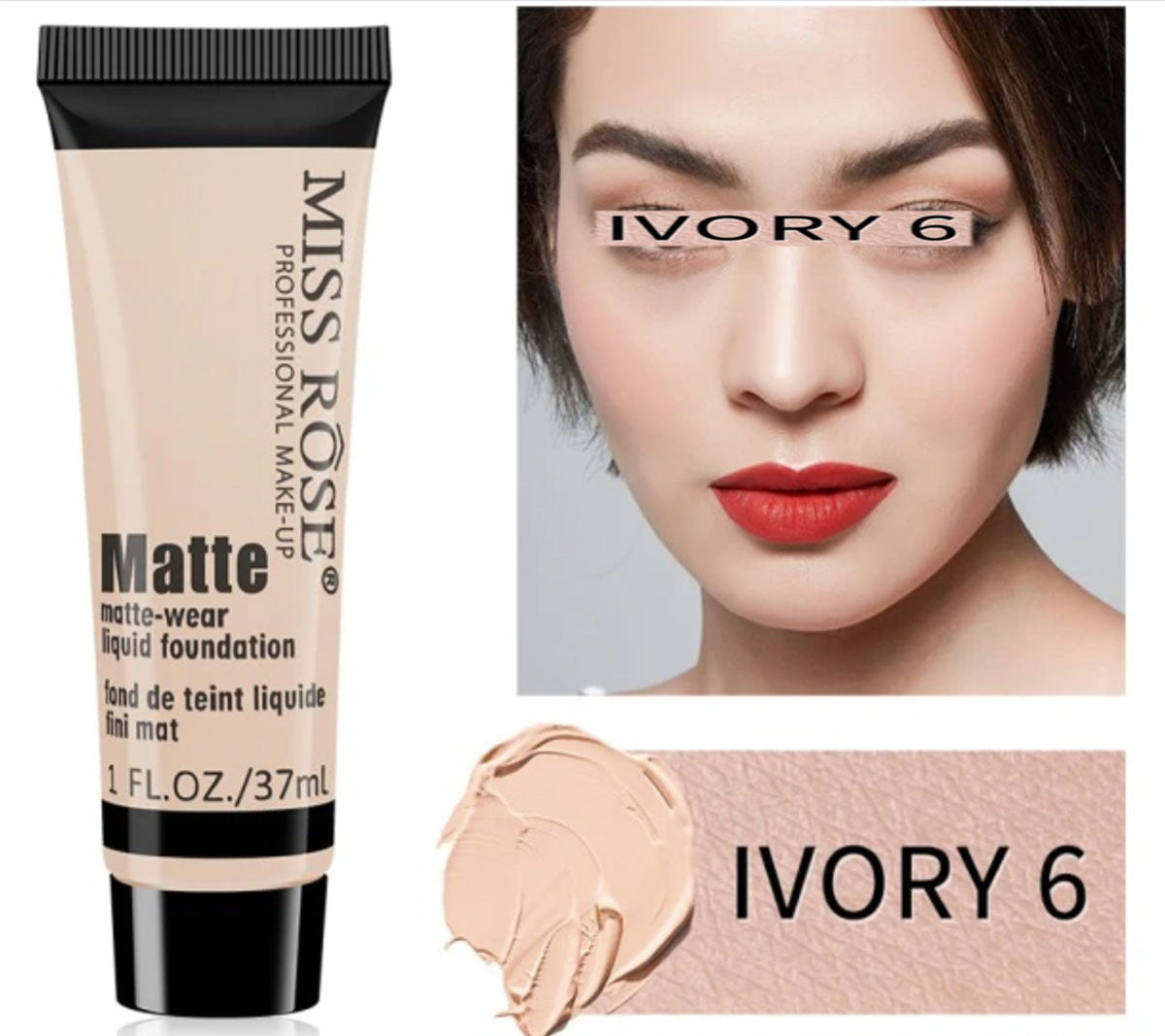 MISS ROSE Full Coverage Matte Foundation 37ML IVORY 6