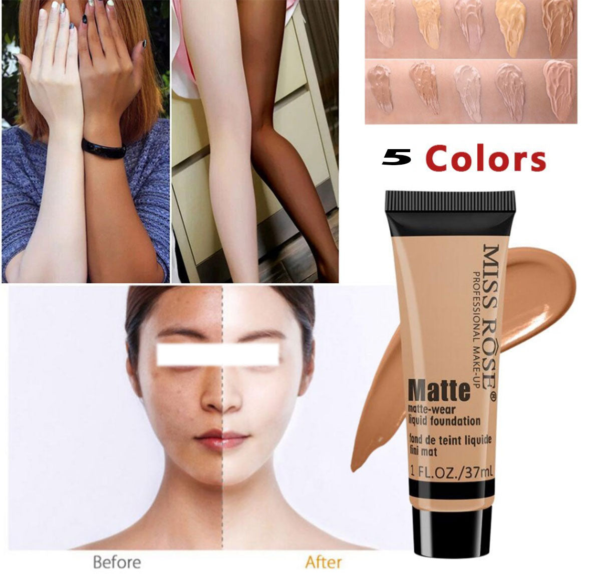 MISS ROSE Full Coverage Matte Foundation 37ML IVORY 6