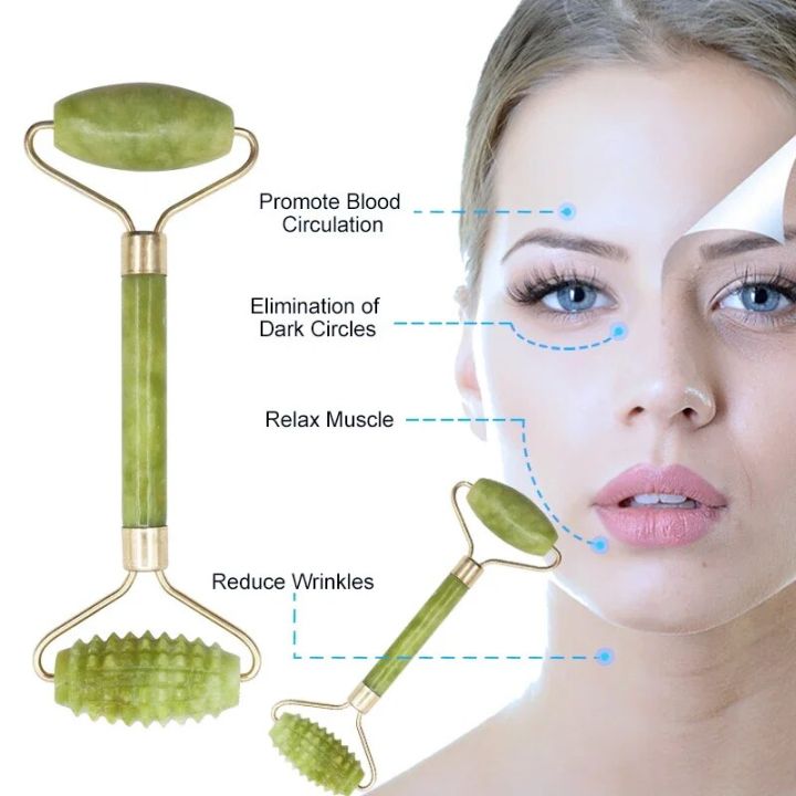 Original Jade Roller and Gua Sha Natural Stone Set Facial Beauty Tool Roller Stone for Anti Aging Massager for Face, Eyes and Neck Muscle Relaxing and Relieve Fine Lines and Wrinkles Face Lift Skin Care Beauty Tools.