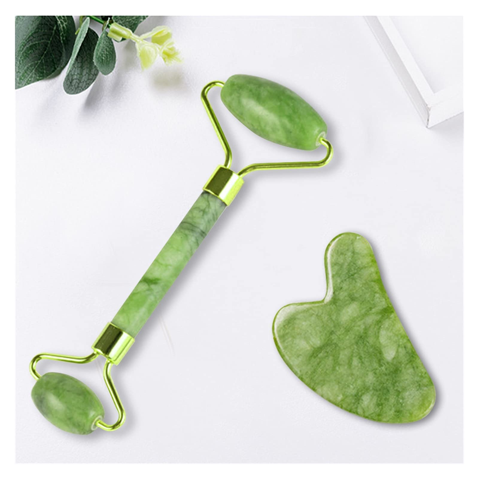 Original Jade Roller and Gua Sha Natural Stone Set Facial Beauty Tool Roller Stone for Anti Aging Massager for Face, Eyes and Neck Muscle Relaxing and Relieve Fine Lines and Wrinkles Face Lift Skin Care Beauty Tools.