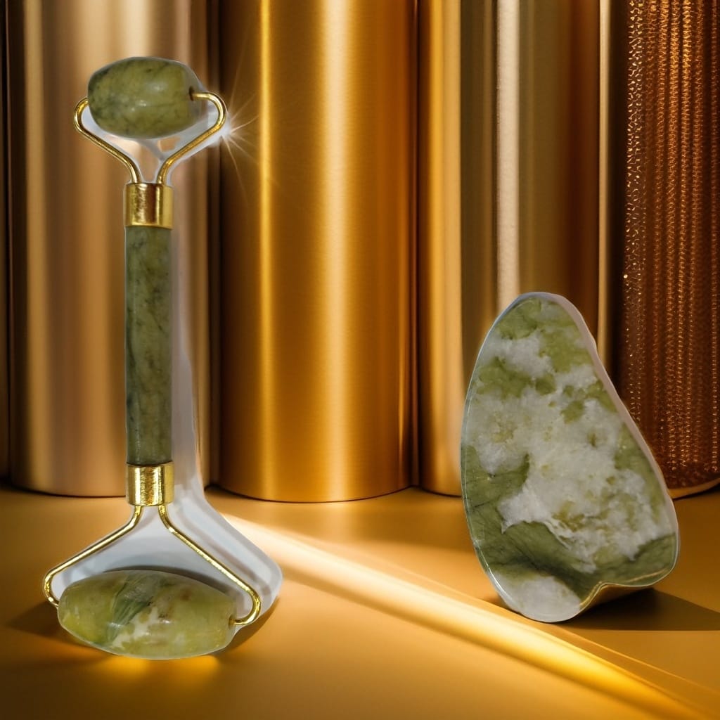 Original Jade Roller and Gua Sha Natural Stone Set Facial Beauty Tool Roller Stone for Anti Aging Massager for Face, Eyes and Neck Muscle Relaxing and Relieve Fine Lines and Wrinkles Face Lift Skin Care Beauty Tools.