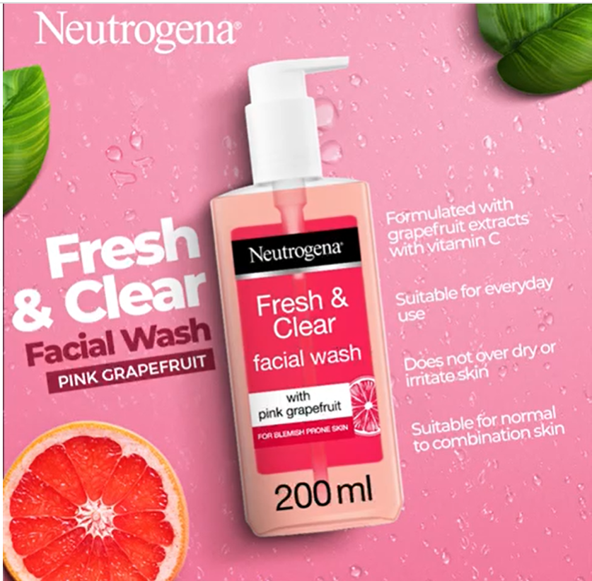 Neutrogena Fresh & Clear Facial Wash Pink Grapefruit 200ml